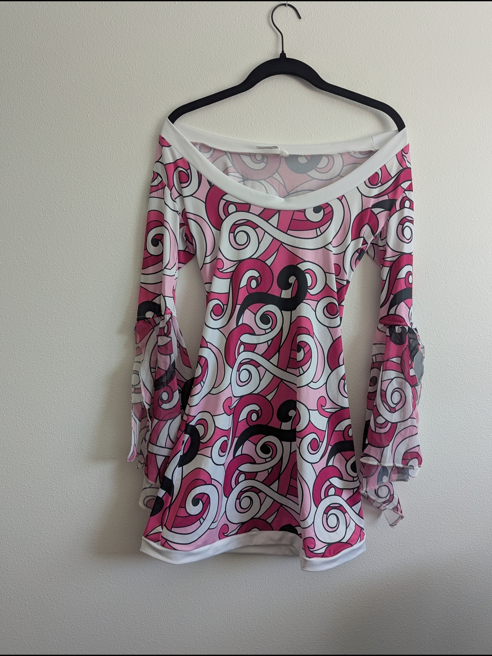 Pink Swirl Long-Sleeve Fit & Flare Ivana Go Go Disco Hippie Dress